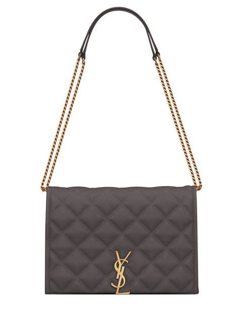 SAINT LAURENT Lambskin Quilted Mini Becky Chain Bag Grey 